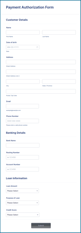 Payment Authorization Form Template