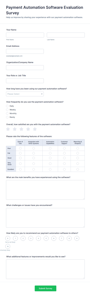 Payment Automation Software Evaluation Survey Form Template