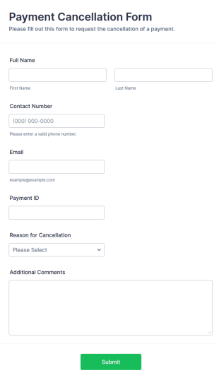 Payment Cancellation Form Template