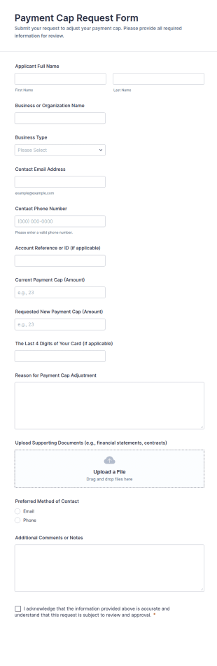Payment Cap Request Form Template