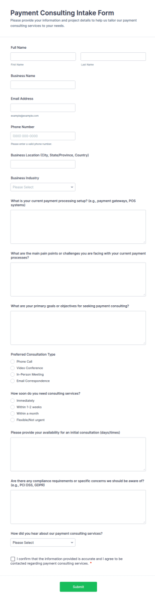 Payment Consulting Intake Form Template