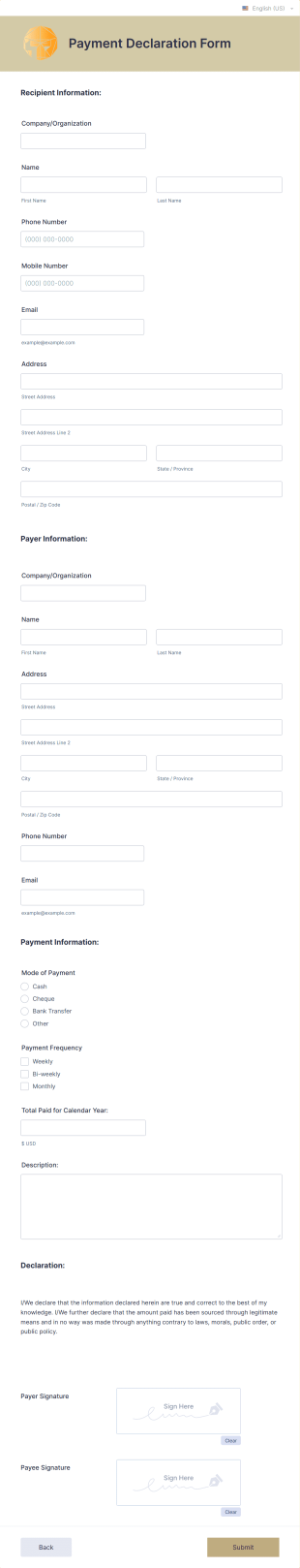 Payment Declaration Form Template