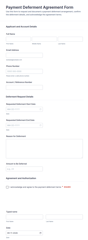 Payment Deferment Agreement Form Template