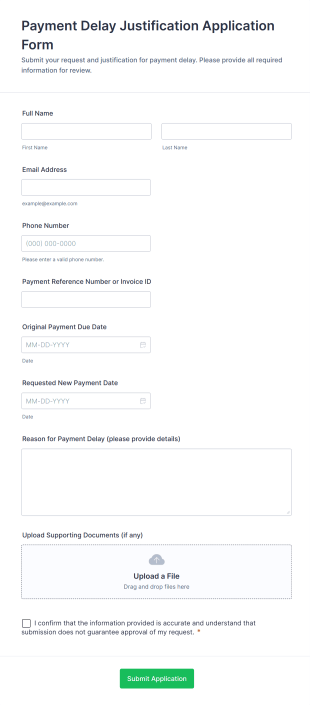 Payment Delay Justification Application Form Form Template