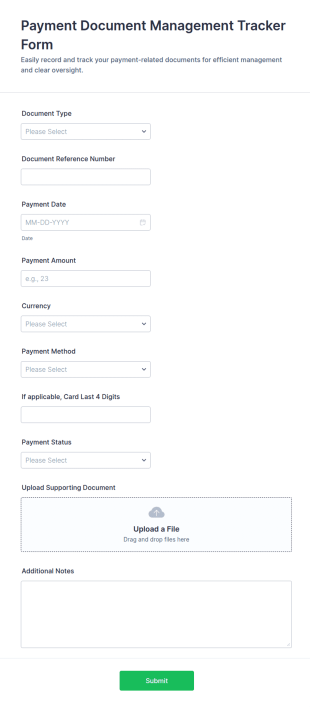 Payment Document Management Tracker Form Template
