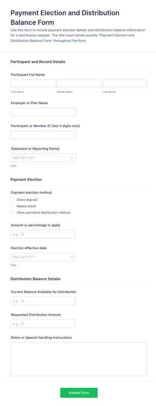 Payment Election And Distribution Balance Form Template