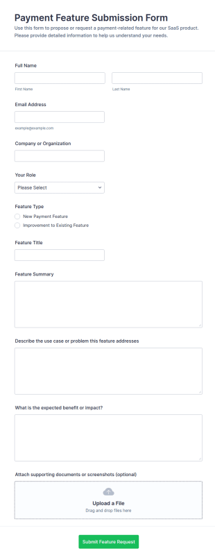Payment Feature Submission Form Template
