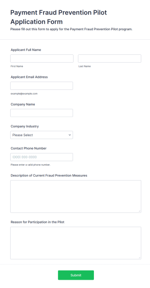 Payment Fraud Prevention Pilot Application Form Template