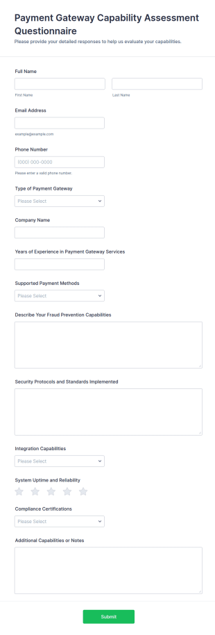 Payment Gateway Capability Assessment Questionnaire Form Template