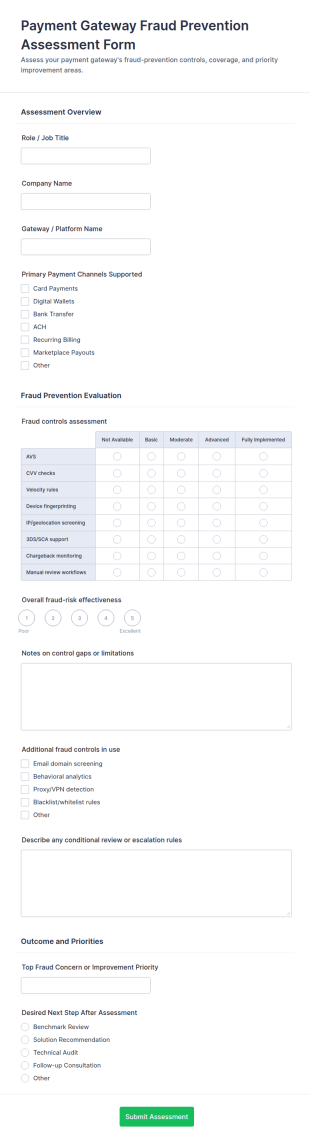 Payment Gateway Fraud Prevention Assessment Form Template