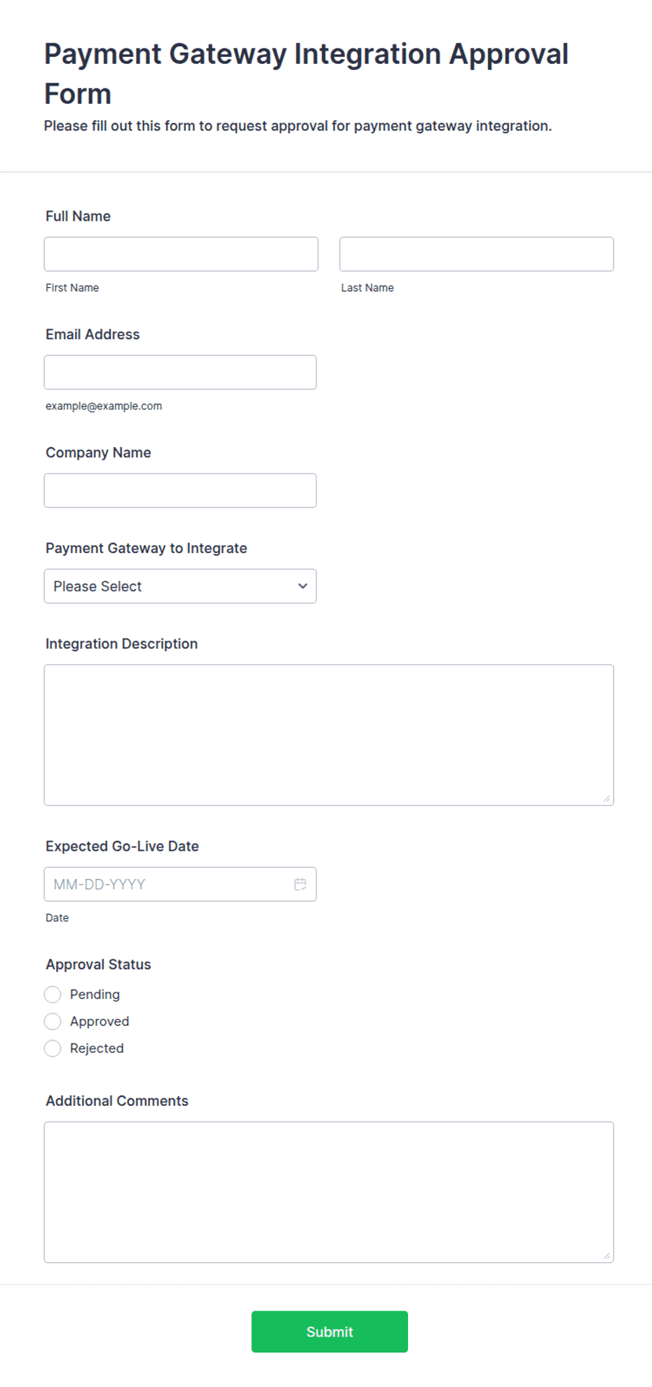 Integretion Form Payment Gateway Integration Approval Form Template | Jotform
