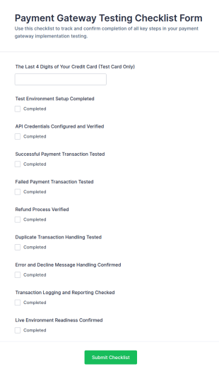 Payment Gateway Testing Checklist Form Template