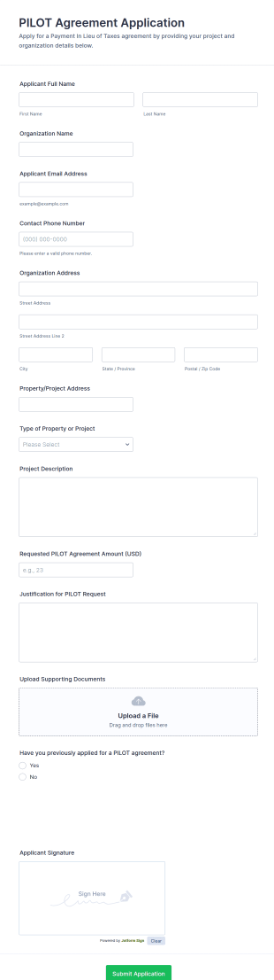 Payment In Lieu Of Taxes (PILOT) Application Form Template