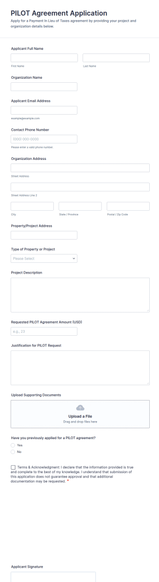 Payment In Lieu Of Taxes (PILOT) Application Form Template