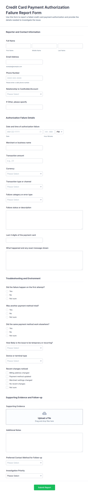 Payment Issue Report Form Template
