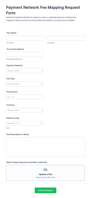 Payment Network Fee Mapping Request Form Template