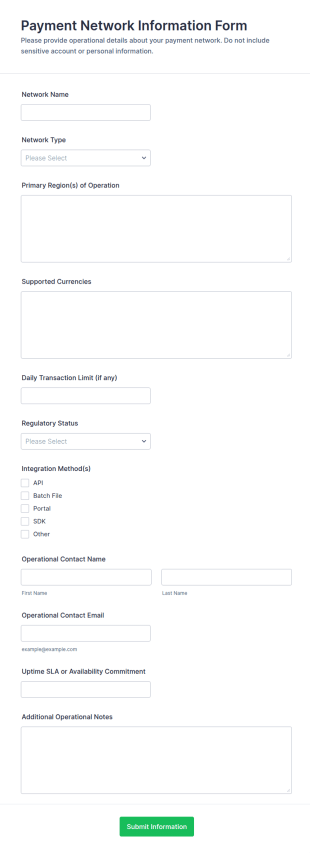 Payment Network Information Form Template