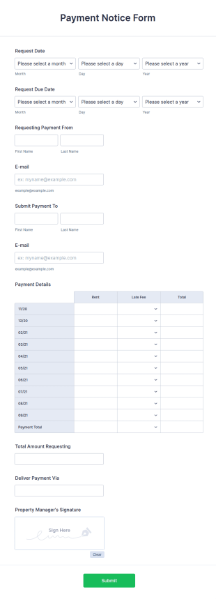 Payment Notice Form Template