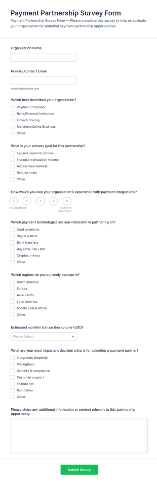Payment Partnership Survey Form Template