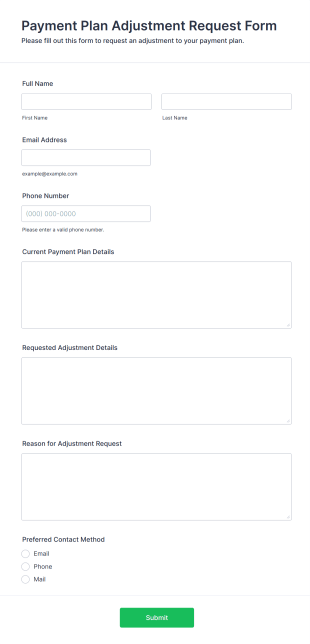 Payment Plan Adjustment Request Form Form Template