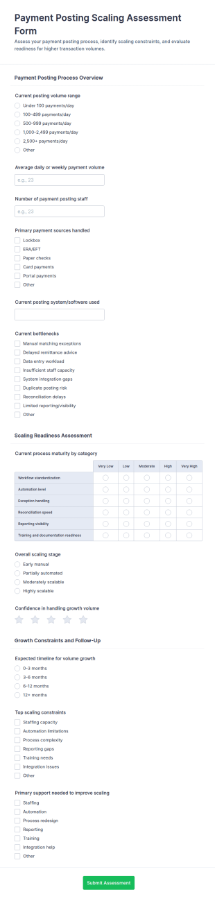 Payment Posting Scaling Assessment Form Template
