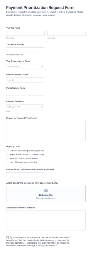 Payment Prioritization Request Form Template