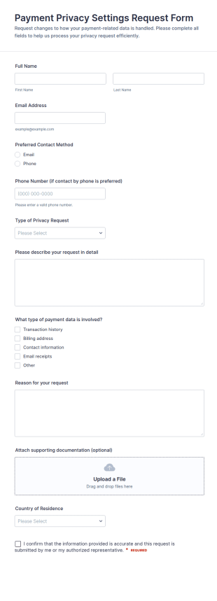 Payment Privacy Settings Request Form Template