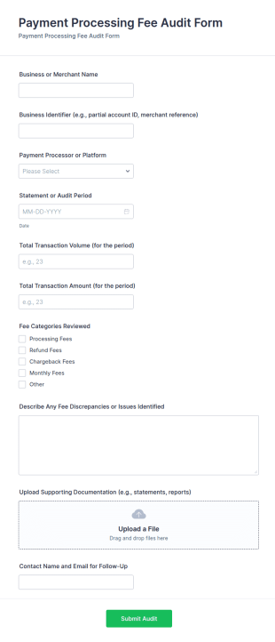 Payment Processing Fee Audit Form Template