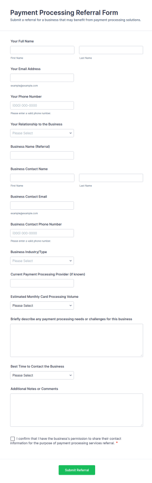 Payment Processing Referral Form Template