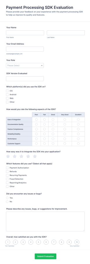 Payment Processing SDK Evaluation Form Template
