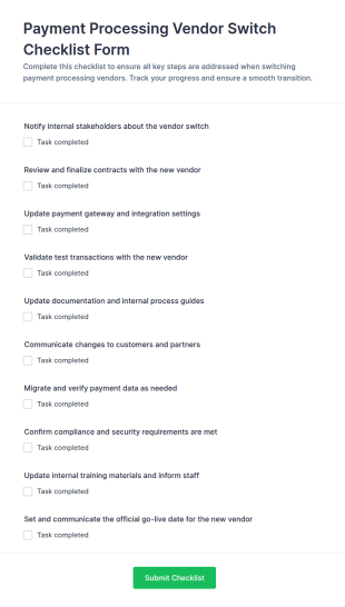 Payment Processing Vendor Switch Checklist Form Template