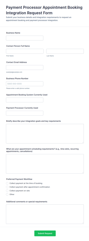 Payment Processor Appointment Booking Integration Request Form Template