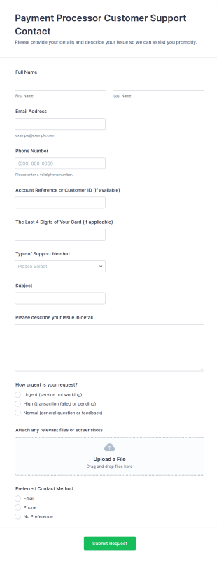 Payment Processor Customer Support Contact Form Template
