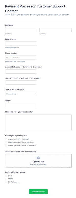 Payment Processor Customer Support Contact Form Template