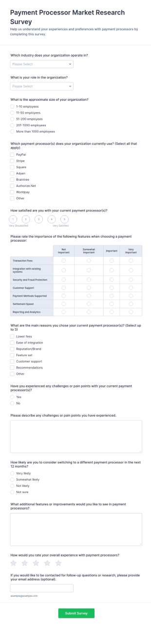 Payment Processor Market Research Survey Form Template