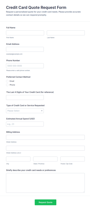 Payment Quote Request Form Template