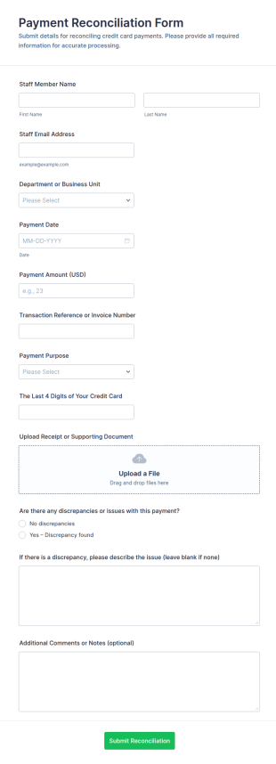 Payment Reconciliation Form Template