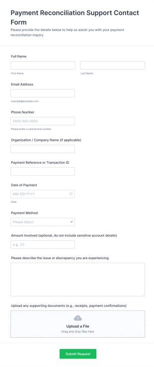 Payment Reconciliation Support Contact Form Template