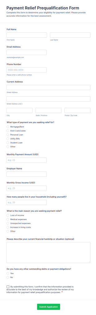 Payment Relief Prequalification Form Template