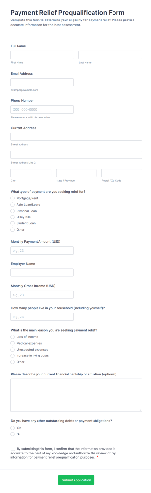 Payment Relief Prequalification Form Template