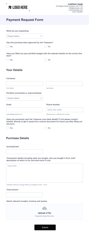Payment Request Form Template