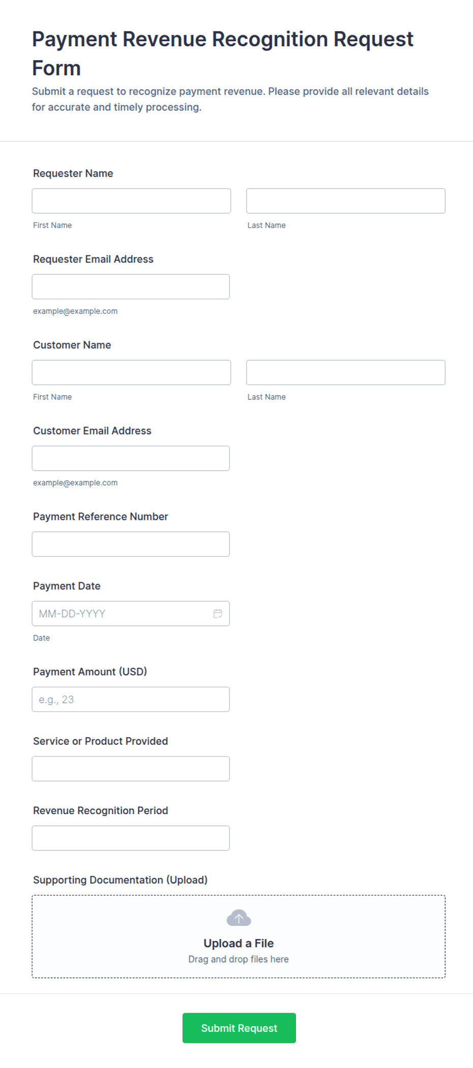 Payment Revenue Recognition Request Form Template | Jotform