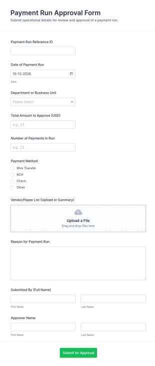 Payment Run Approval Form Template