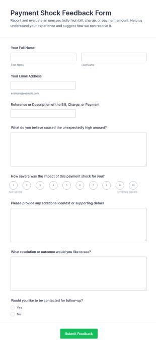 Payment Shock Feedback Form Template
