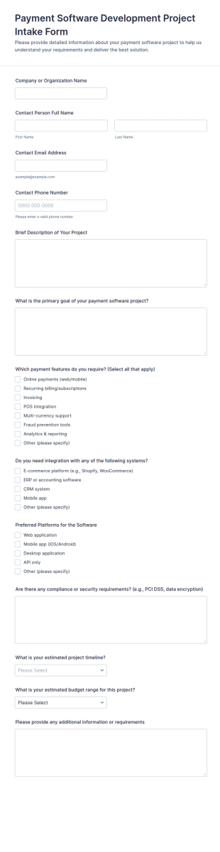 Payment Software Development Project Intake Form Template