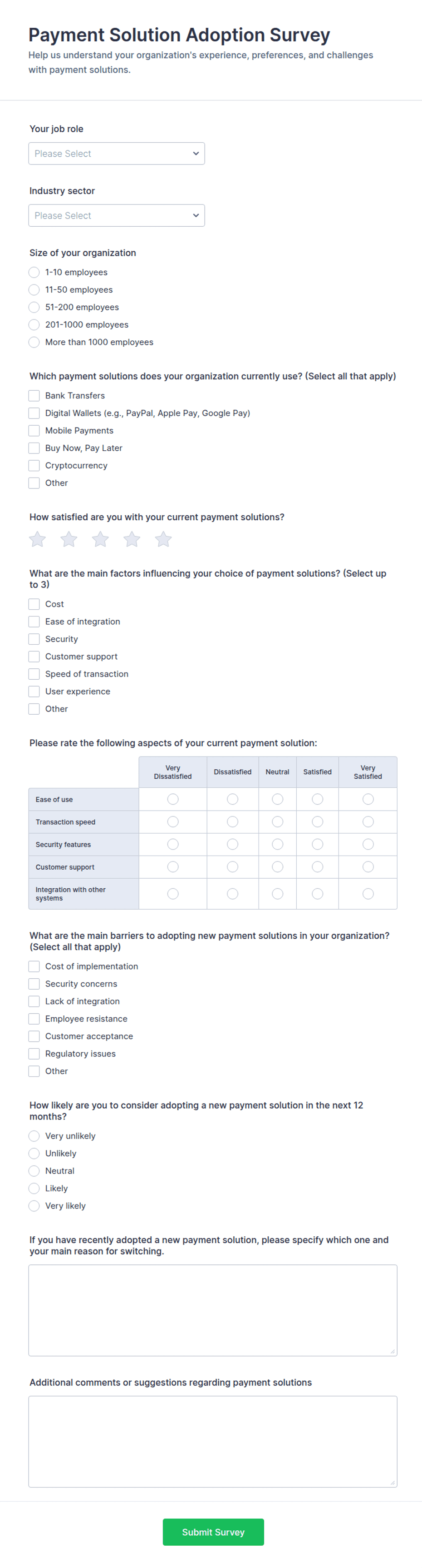 Payment Solution Adoption Survey Form Template | Jotform