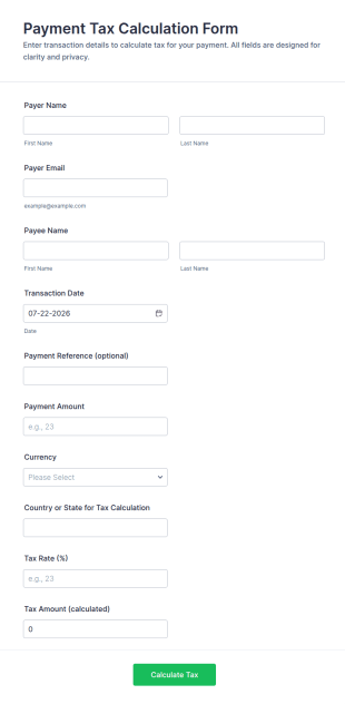 Payment Tax Calculation Form Template
