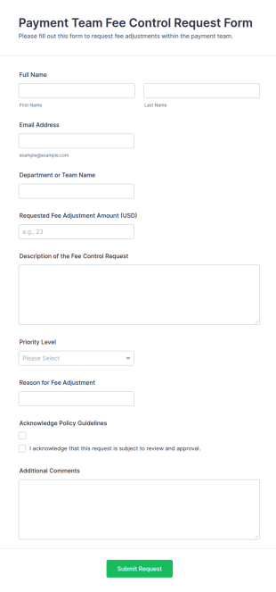 Payment Team Fee Control Request Form Template