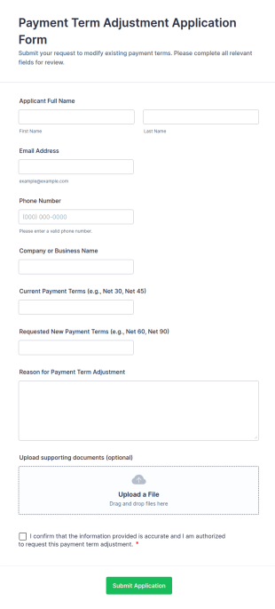 Payment Term Adjustment Application Form Template