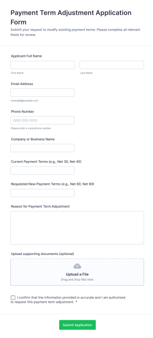 Payment Term Adjustment Application Form Template
